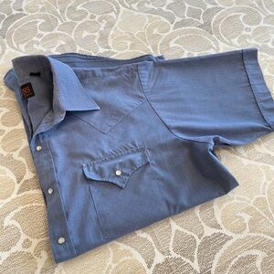 Plains Western Wear Sz L Vintage 80s Pearl Snap Cotton Blend Yoked Cowboy Shirt